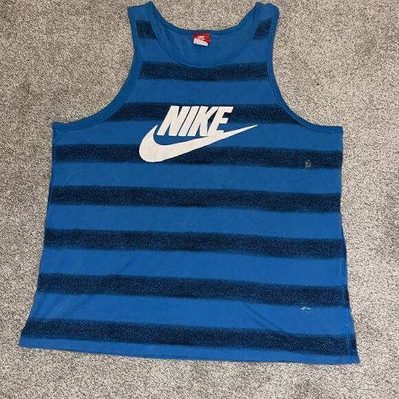 Singlet Tank Nike Blue Prison stripe Running marathon shirt-XL w/paint spots - Picture 1 of 6